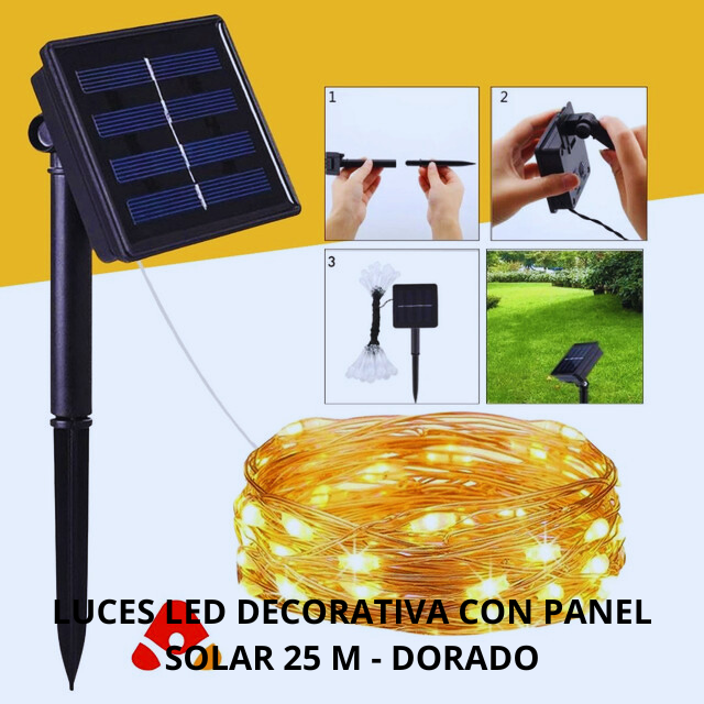 LUCES LED DECORATIVA CON PANEL SOLAR 25 M - DORADO